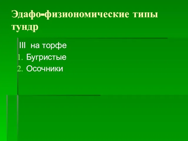 Эдафо-физиономические типы тундр III на торфе Бугристые Осочники