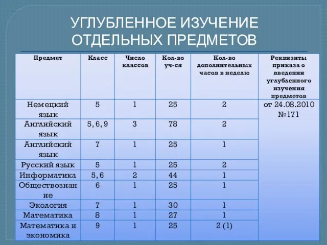 УГЛУБЛЕННОЕ ИЗУЧЕНИЕ ОТДЕЛЬНЫХ ПРЕДМЕТОВ