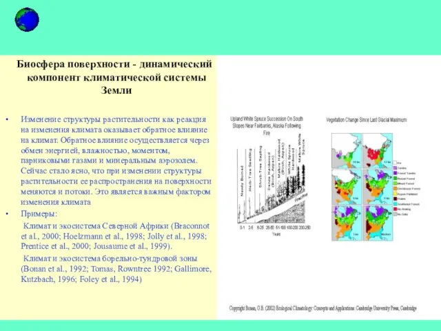 Биосфера поверхности - динамический компонент климатической системы Земли Изменение структуры растительности как