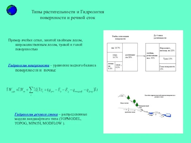 Типы растительности и Гидрология поверхности и речной сток Пример ячейки сетки, занятой