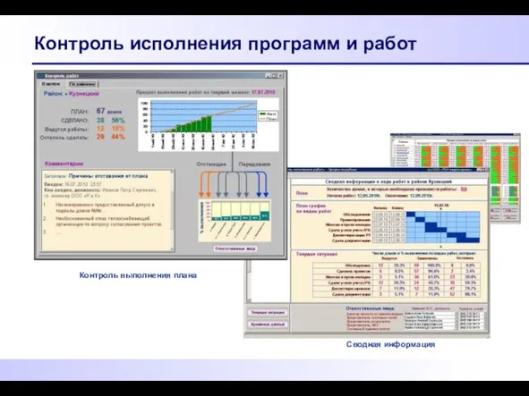 Контроль исполнения программ и работ Контроль выполнения плана Сводная информация