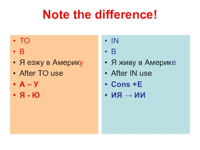 Note the difference! TO B Я езжу в Америку After TO use