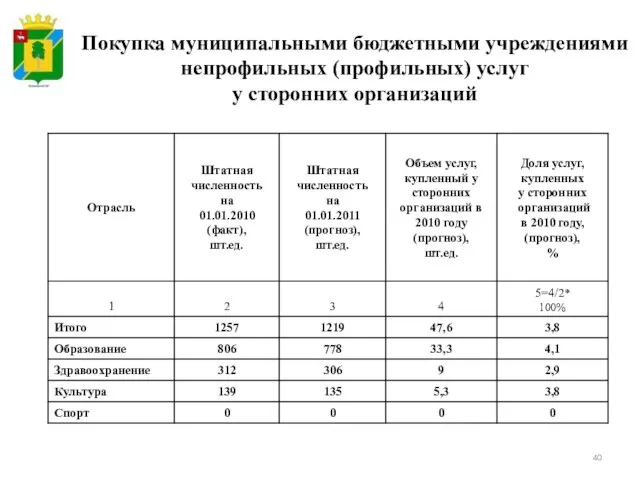 Покупка муниципальными бюджетными учреждениями непрофильных (профильных) услуг у сторонних организаций