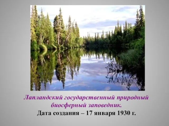 Лапландский государственный природный биосферный заповедник. Дата создания – 17 января 1930 г.