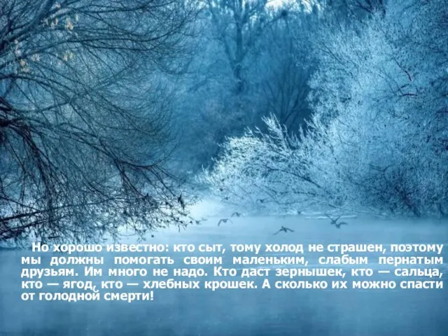 Но хорошо известно: кто сыт, тому холод не страшен, поэтому мы должны