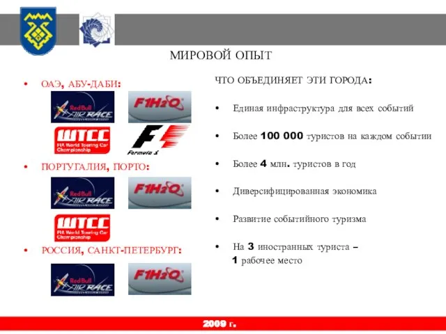 2009 г. МИРОВОЙ ОПЫТ ОАЭ, АБУ-ДАБИ: ПОРТУГАЛИЯ, ПОРТО: РОССИЯ, САНКТ-ПЕТЕРБУРГ: ЧТО ОБЪЕДИНЯЕТ