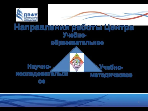 Направления работы Центра Научно-исследовательское Учебно- методическое Учебно-образовательное