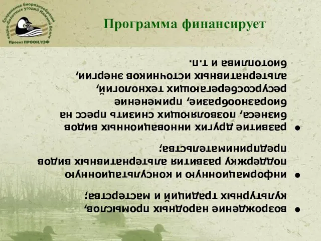 Программа финансирует возрождение народных промыслов, культурных традиций и мастерства; информационную и консультационную