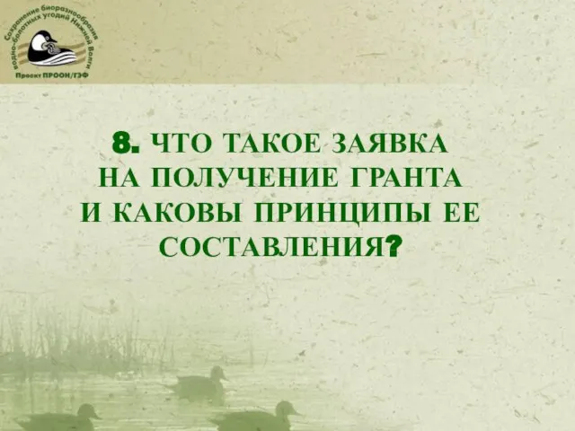 8. ЧТО ТАКОЕ ЗАЯВКА НА ПОЛУЧЕНИЕ ГРАНТА И КАКОВЫ ПРИНЦИПЫ ЕЕ СОСТАВЛЕНИЯ?