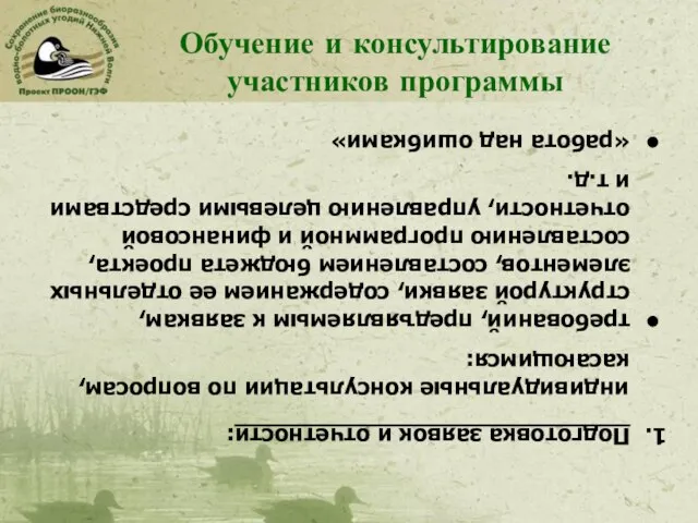 Подготовка заявок и отчетности: индивидуальные консультации по вопросам, касающимся: требований, предъявляемым к