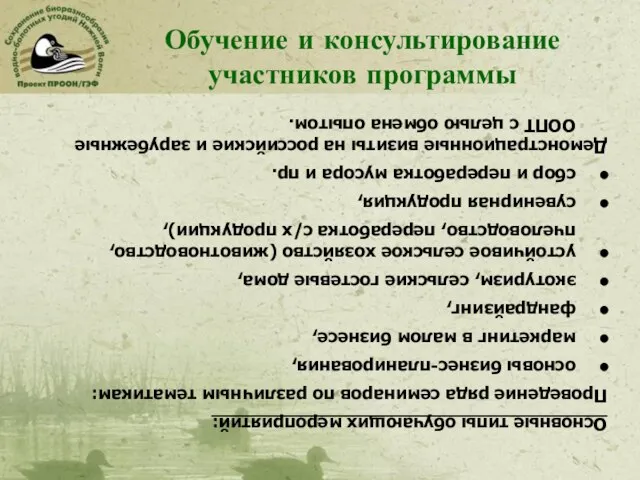 Основные типы обучающих мероприятий: Проведение ряда семинаров по различным тематикам: основы бизнес-планирования,