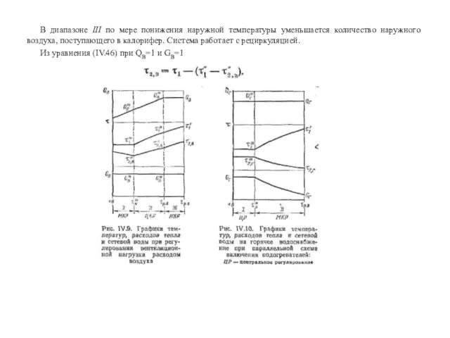 В диапазоне III по мере понижения наружной температуры уменьшается количество наружного воздуха,