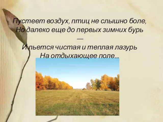 Пустеет воздух, птиц не слышно боле, Но далеко еще до первых зимних