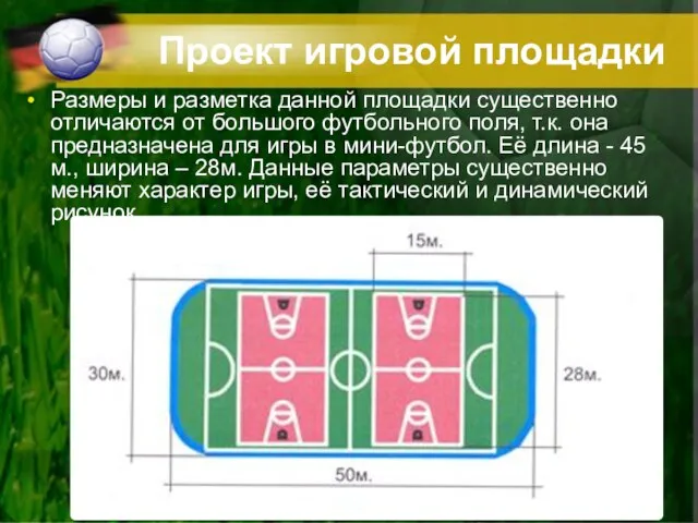 Проект игровой площадки Размеры и разметка данной площадки существенно отличаются от большого