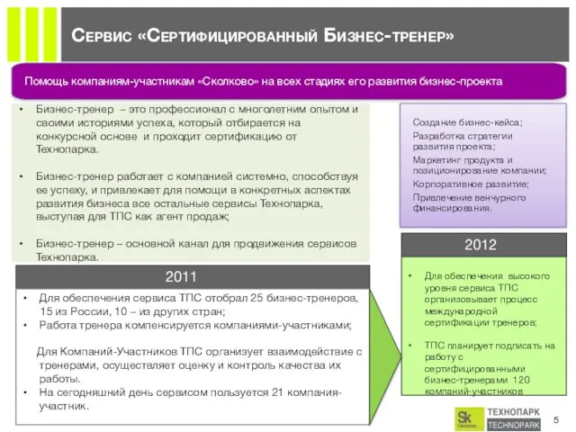 Помощь компаниям-участникам «Сколково» на всех стадиях его развития бизнес-проекта Сервис «Сертифицированный Бизнес-тренер»