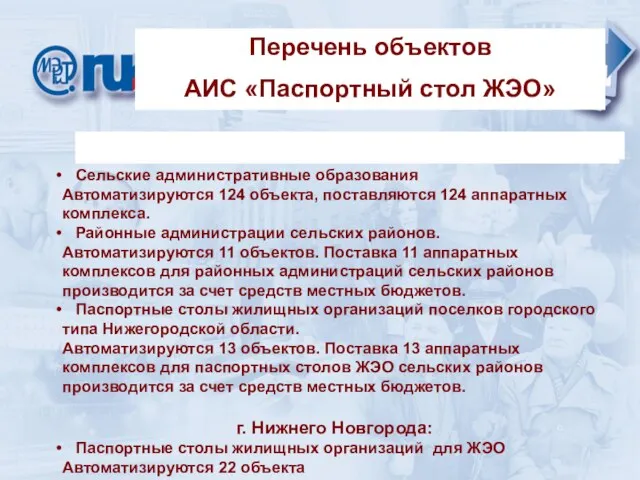 Нижегородской области в 2006 году: Нижегородской области в 2006 году: Перечень объектов