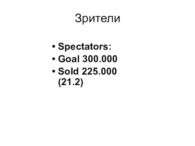 Зрители Spectators: Goal 300.000 Sold 225.000 (21.2)