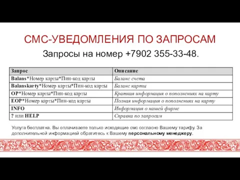 СМС-УВЕДОМЛЕНИЯ ПО ЗАПРОСАМ Запросы на номер +7902 355-33-48. Услуга бесплатна. Вы оплачиваете