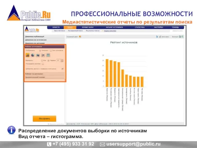 ПРОФЕССИОНАЛЬНЫЕ ВОЗМОЖНОСТИ Медиастатистические отчеты по результатам поиска