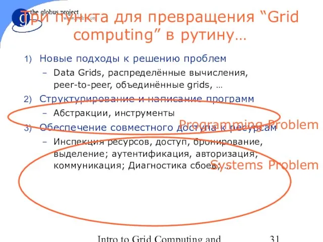 Intro to Grid Computing and Globus Toolkit™ Три пункта для превращения “Grid