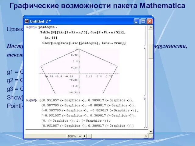 Графические возможности пакета Mathematica Примеры использования примитивов двумерной графики: Построение четырех графических