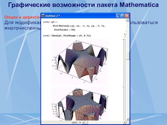 Графические возможности пакета Mathematica Опции и директивы трехмерной графики Для модификации трехмерных