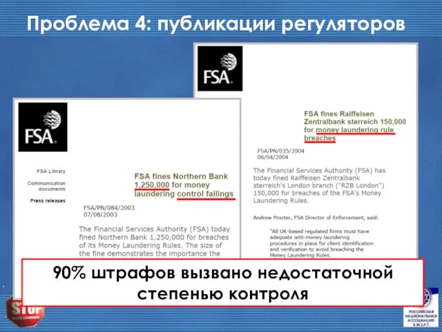 Проблема 4: публикации регуляторов 90% штрафов вызвано недостаточной степенью контроля