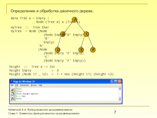 Определение и обработка двоичного дерева. Кубенский А.А. Функциональное программирование. Глава 1. Элементы