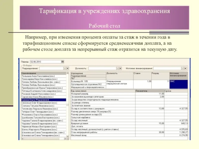 Например, при изменения процента оплаты за стаж в течении года в тарификационном