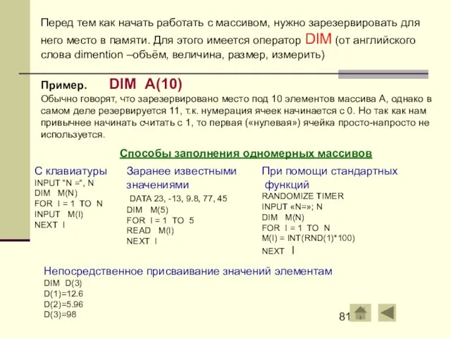 Перед тем как начать работать с массивом, нужно зарезервировать для него место