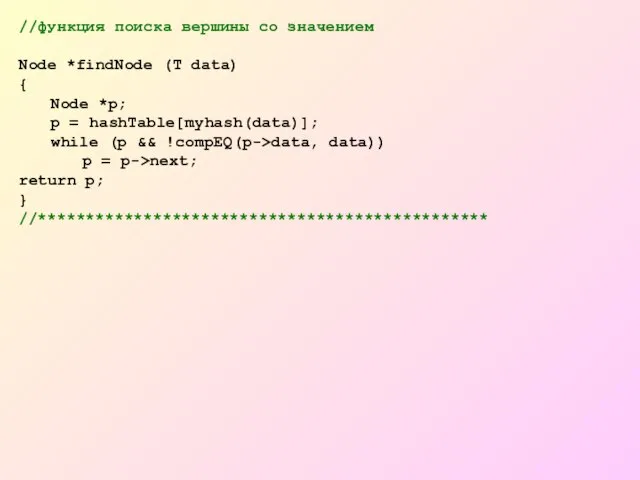 //функция поиска вершины со значением Node *findNode (T data) { Node *p;