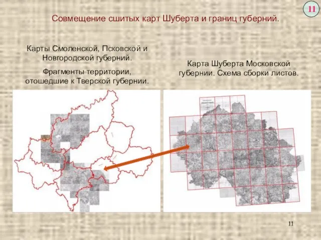 Совмещение сшитых карт Шуберта и границ губерний. Карты Смоленской, Псковской и Новгородской