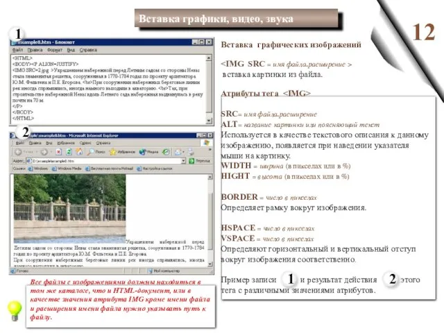 12 Вставка графических изображений вставка картинки из файла. Атрибуты тега SRC= имя