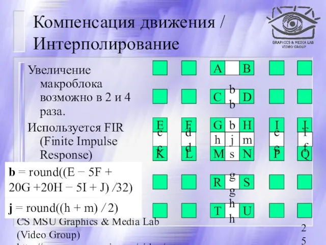 CS MSU Graphics & Media Lab (Video Group) http://www.compression.ru/video/ Компенсация движения /