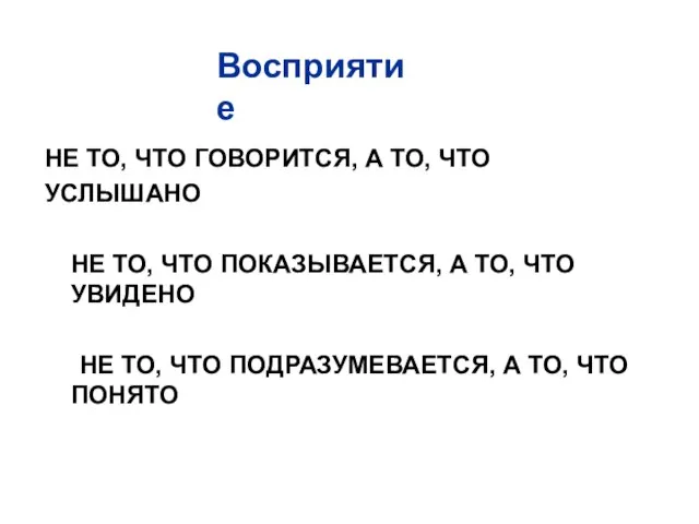 НЕ ТО, ЧТО ГОВОРИТСЯ, А ТО, ЧТО УСЛЫШАНО НЕ ТО, ЧТО ПОКАЗЫВАЕТСЯ,