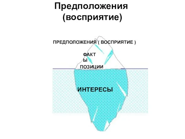 Предположения (восприятие) ПРЕДПОЛОЖЕНИЯ ( ВОСПРИЯТИЕ ) ФАКТЫ ПОЗИЦИИ ИНТЕРЕСЫ