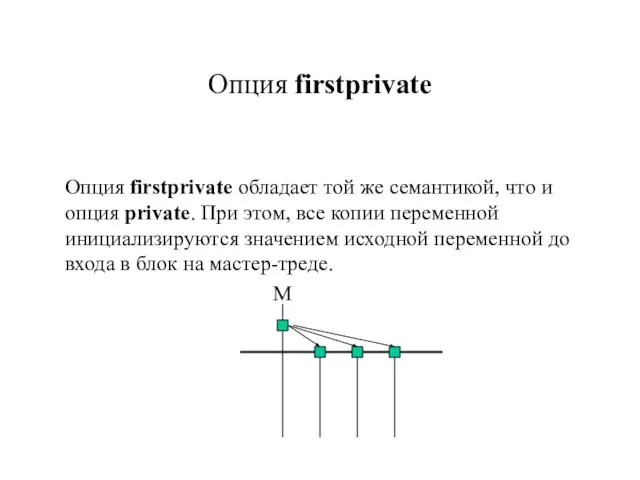 Опция firstprivate обладает той же семантикой, что и опция private. При этом,