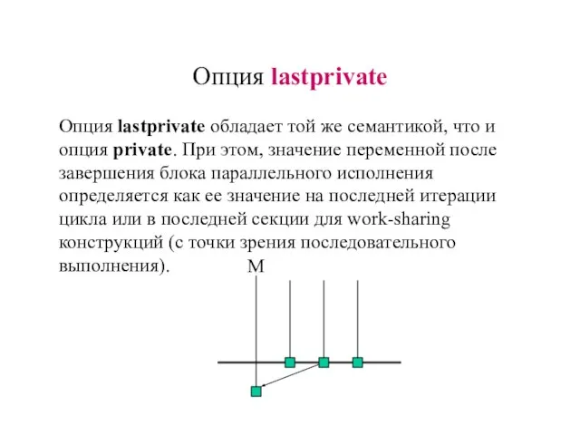 Опция lastprivate обладает той же семантикой, что и опция private. При этом,