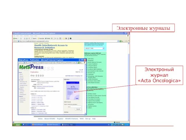 Электронные журналы Электроный журнал «Acta Oncologica»