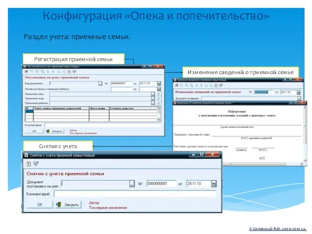 Конфигурация «Опека и попечительство» © Скловский А.И. 2009-2010 г.г. Раздел учета: приемные
