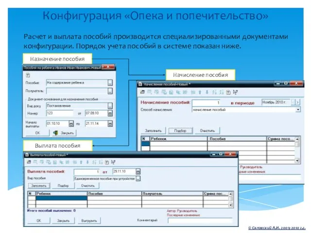 Конфигурация «Опека и попечительство» © Скловский А.И. 2009-2010 г.г. Расчет и выплата