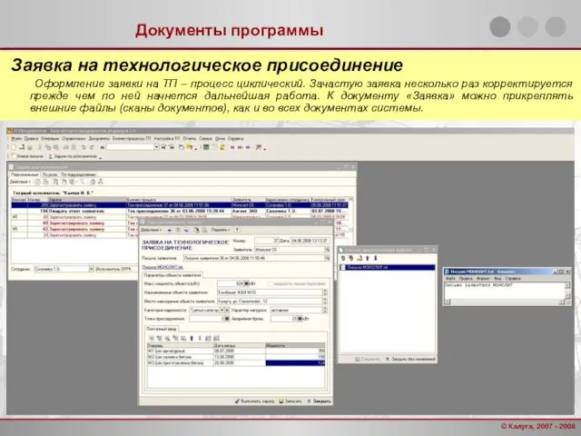 Документы программы Заявка на технологическое присоединение Оформление заявки на ТП – процесс