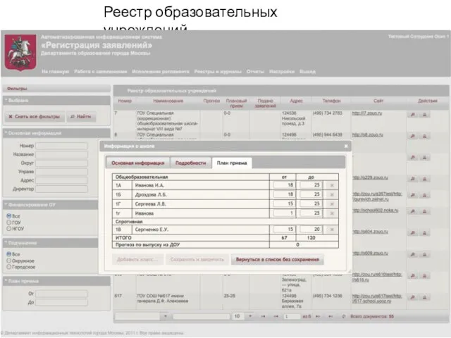 Реестр образовательных учреждений