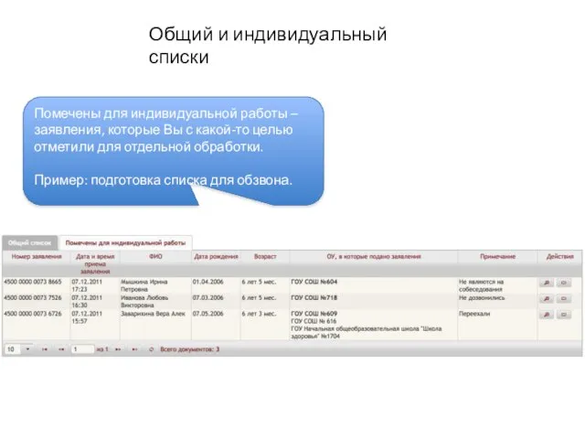 Помечены для индивидуальной работы – заявления, которые Вы с какой-то целью отметили