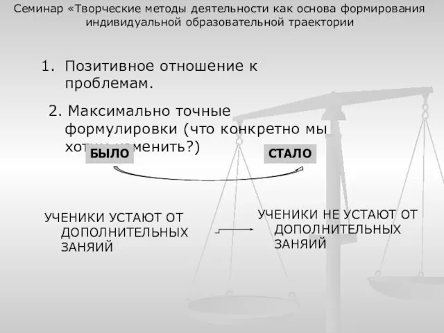 Позитивное отношение к проблемам. 2. Максимально точные формулировки (что конкретно мы хотим