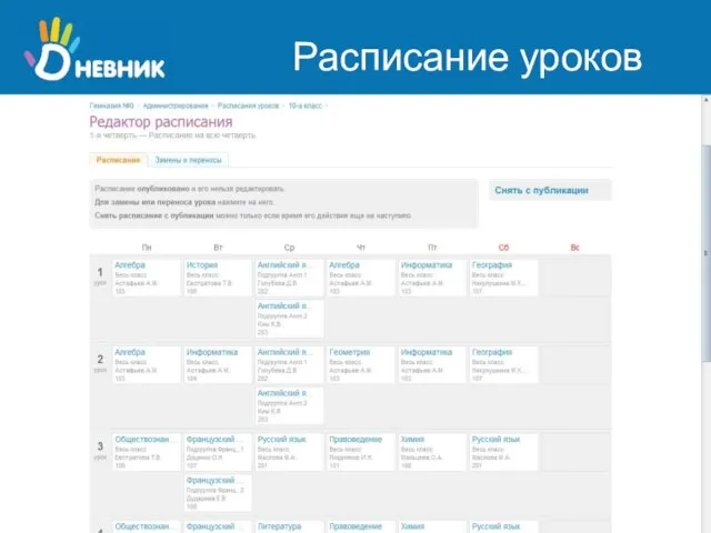 Расписание уроков