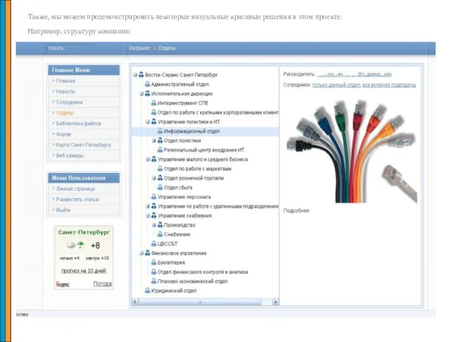 Также, мы можем продемонстрировать некоторые визуальные красивые решения в этом проекте. Например, структуру компании: