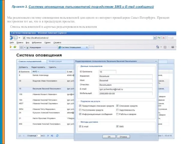 Проект 3. Система оповещения пользователей посредством SMS и E-mail сообщений Мы реализовали