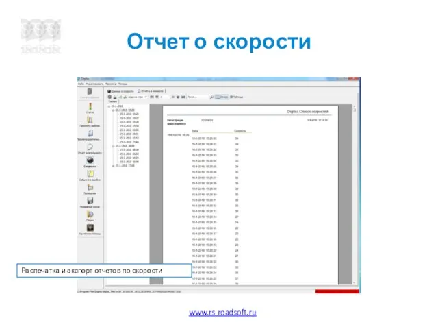 Отчет о скорости Распечатка и экспорт отчетов по скорости