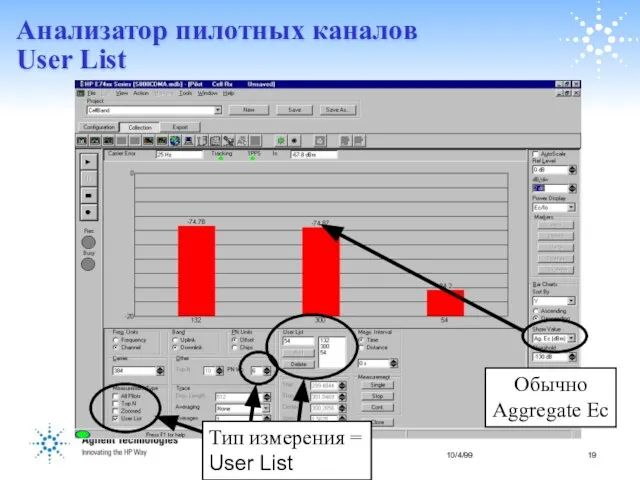 Анализатор пилотных каналов User List Тип измерения = User List Обычно Aggregate Ec